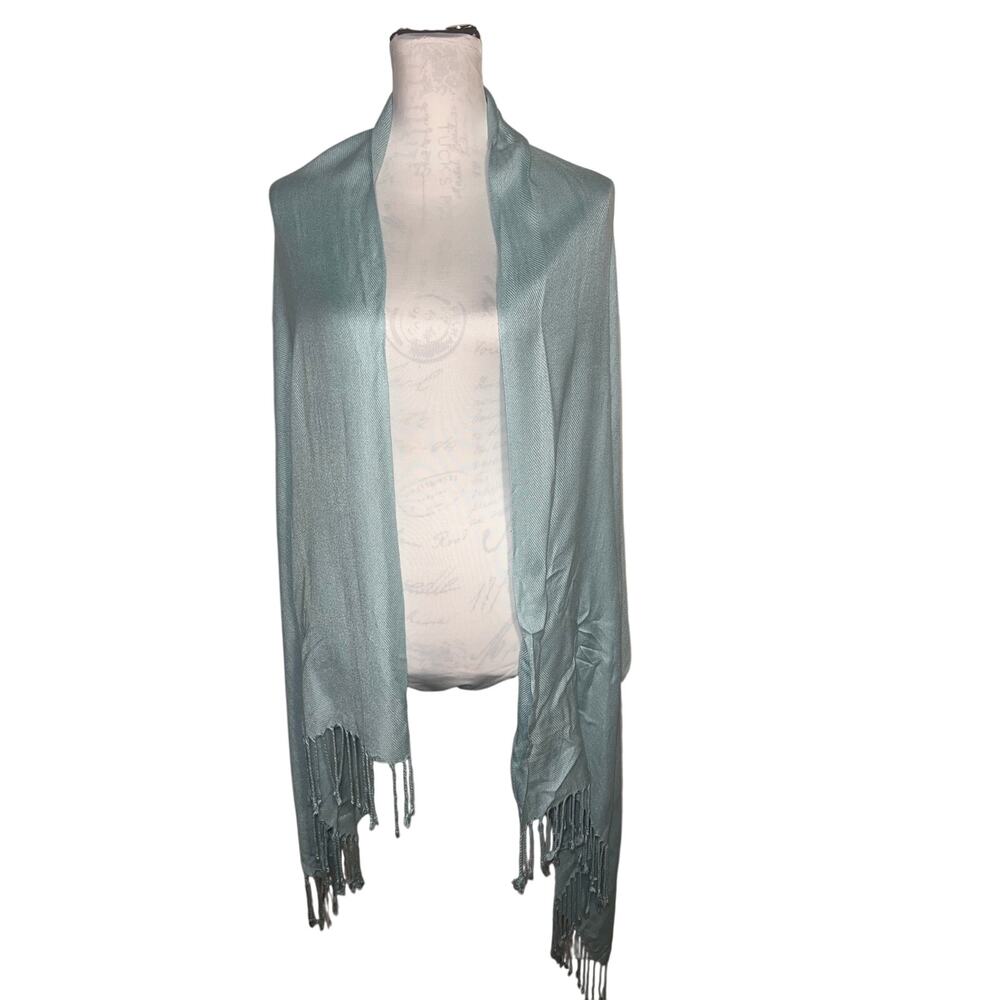 Pashmina‎ Pale Blue Fringe Soft Cozy Wrap Shawl Stole 100% Pashmina 70Lx30W